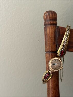 Vintage FUNCTIONING Bulova 1949 14k Gold Filled Ladies Watch with Ruby Accents